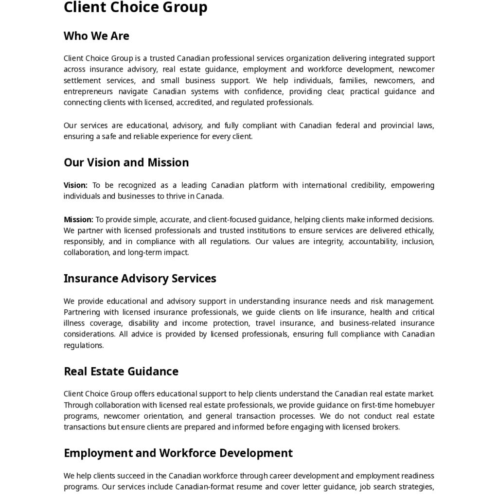 About Page – client choice group